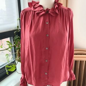 Sea New York silk ruffle collar blouse in soft red
